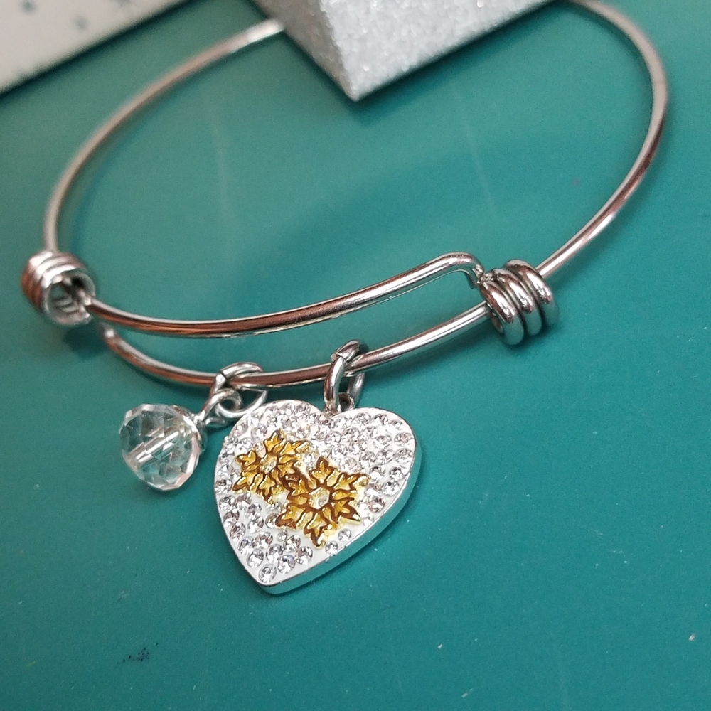 Disney Frozen Silver/Gold Heart Bracelet 'Sisters Are Forever' Snowflake